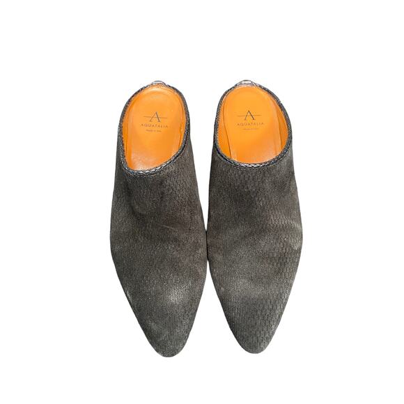 Aquatalia FIFE Perforated Black Suede Open Back Pointed Toe Slip On Mules Size 6 - Picture 2 of 8